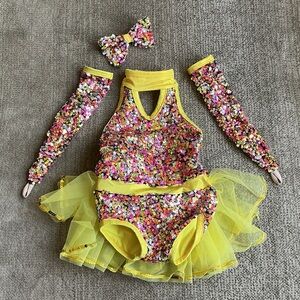 A Wish Come True ~ Yellow Sequin Tutu Dance Costume for Kids - Sz XS CHILD Girls
